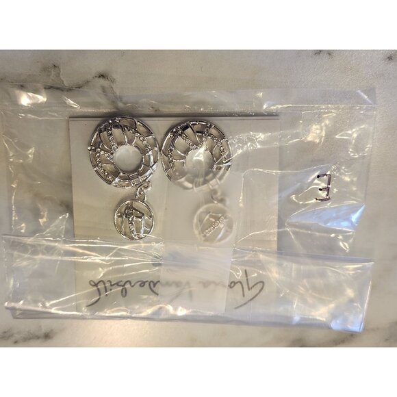 Gloria Vanderbilt Silver Dangle Earrings With Modern Circular Design For Women - Picture 2 of 5